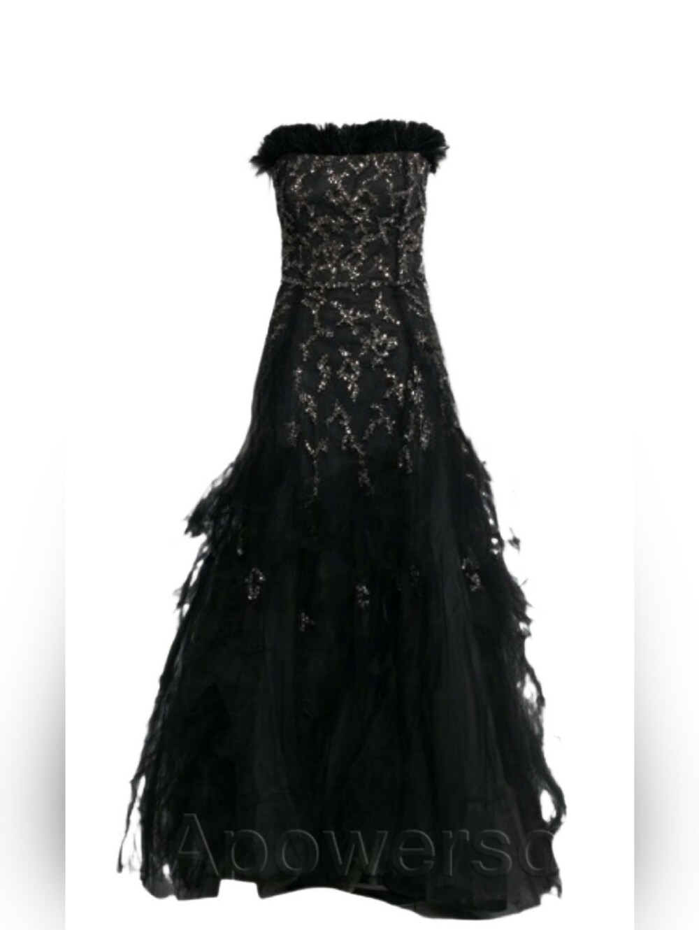 $10,000 OSCAR LA RENTA BLACK OSTRIC FEATHER SEQUIN CRYSTAL BEADS RUNWAY GOWN L - Picture 3 of 10